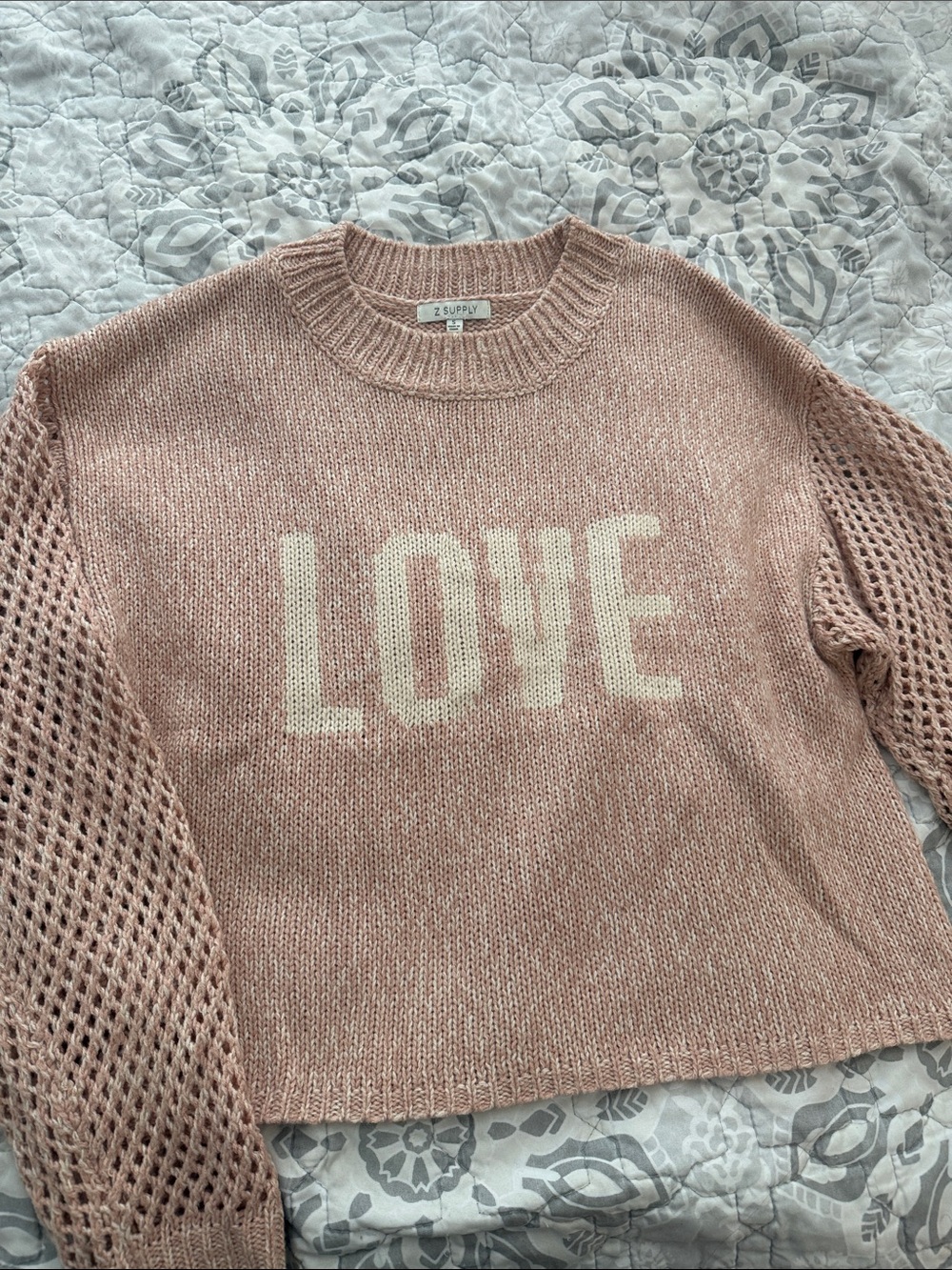 Z Supply Dusty Pink 'LOVE' Knit Crewneck Sweater